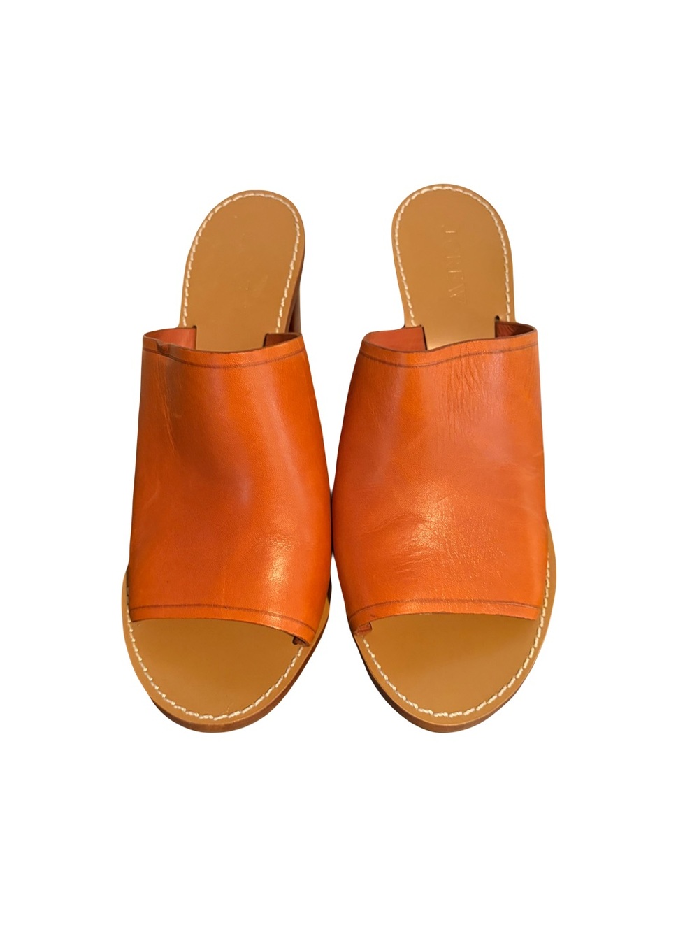J.Crew Marlow Women’s tan/Orange Leather Slide mules/ Sandals size 6 1/2”